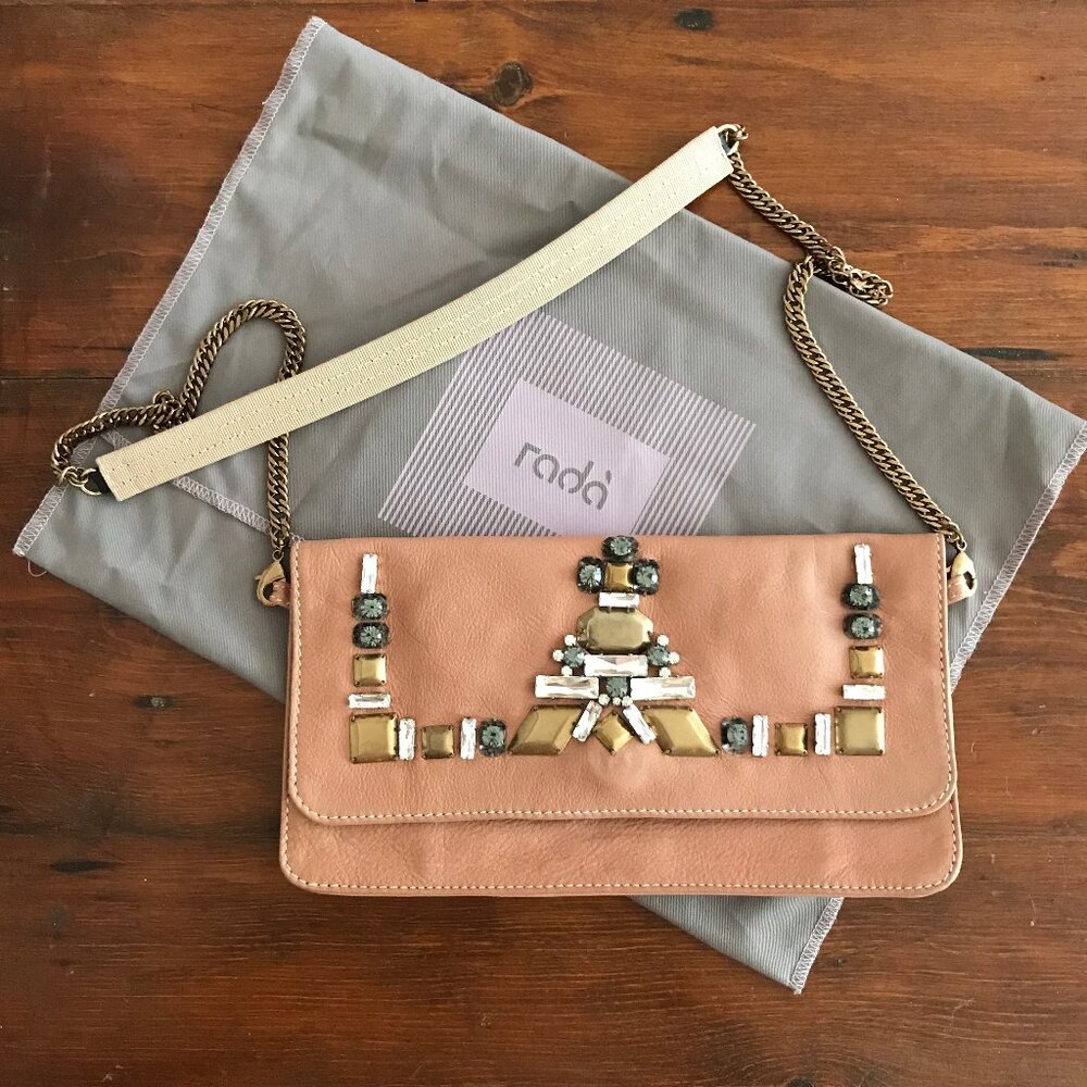 Radà jeweled pink leather clutch with removable strap